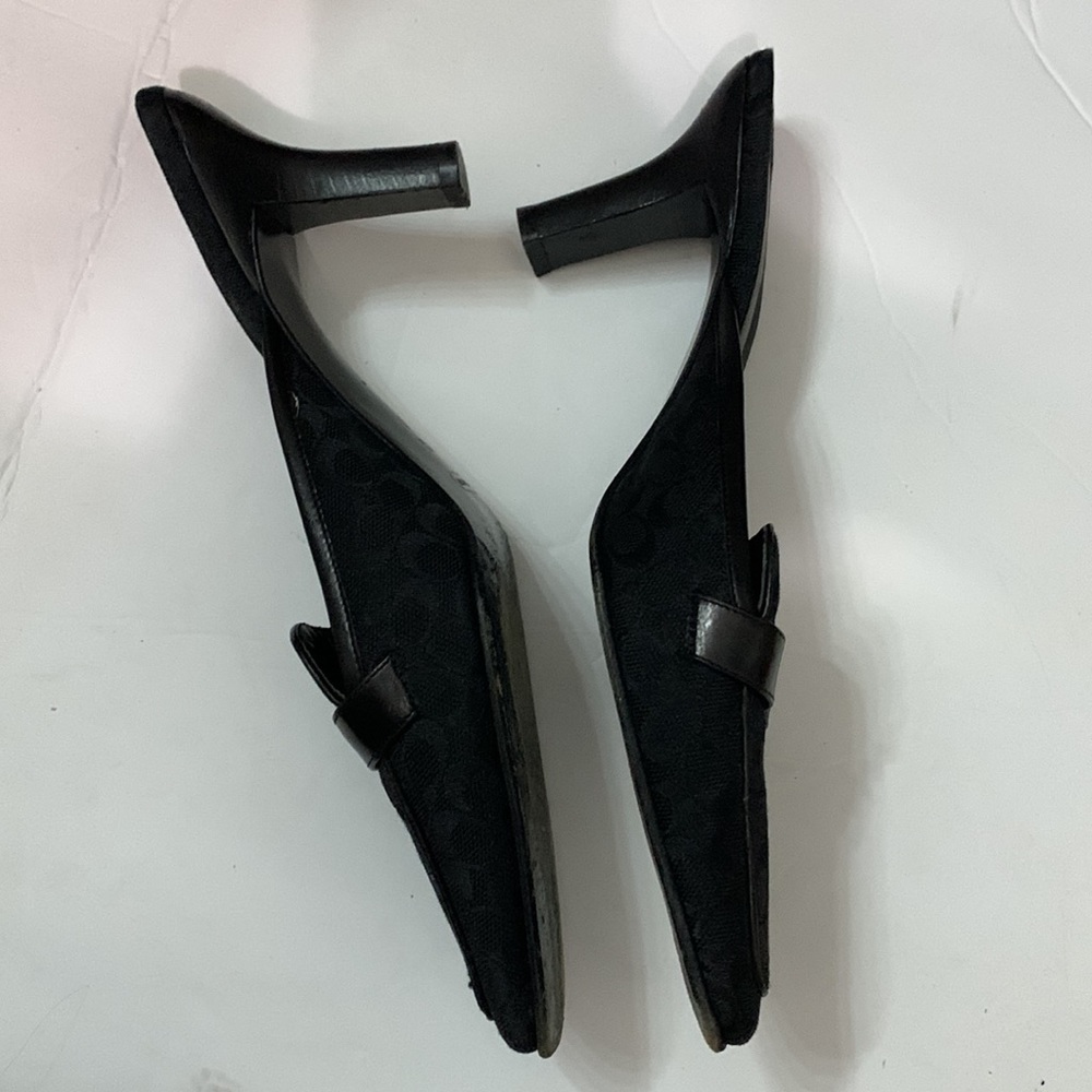 Coach jacquard logo black silver buckle square toe mules size 8.5 Y2K 90s style - Picture 3 of 7